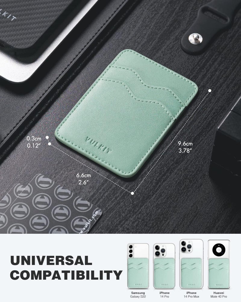 VULKIT Stick on Card Holder Compatible for iphone Leather Cell Phone Wallet Credit Card Case Strong Sticker for Women - Image 4